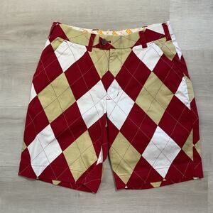 Loudmouth Mens Argyle Golf Performance Stretch Shorts Red Beige White Size 30